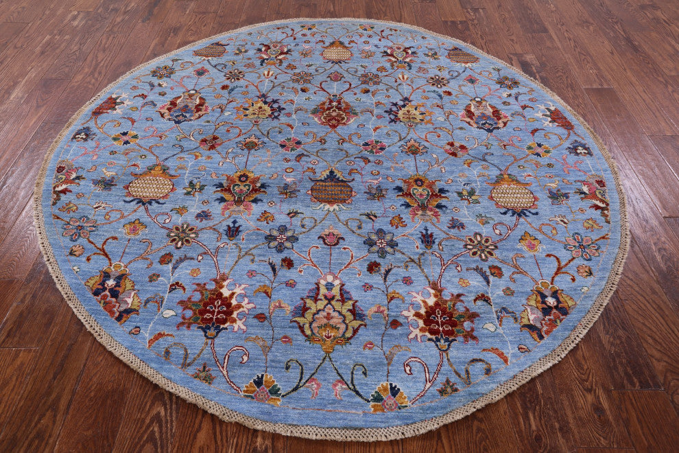 7' Round Persian Tabriz Handmade Wool Rug Q7747