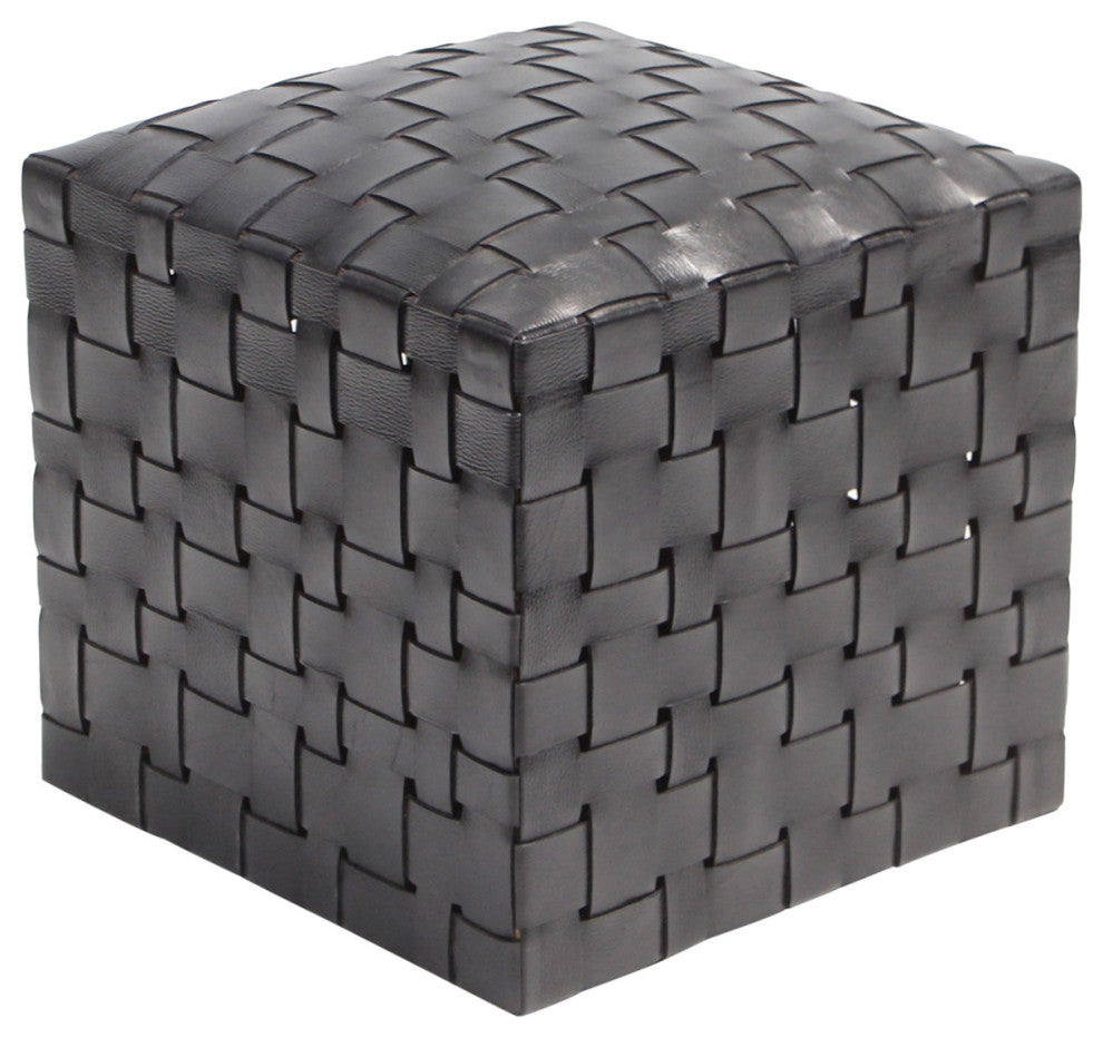 Ottoman Soho Woven Leather, Black