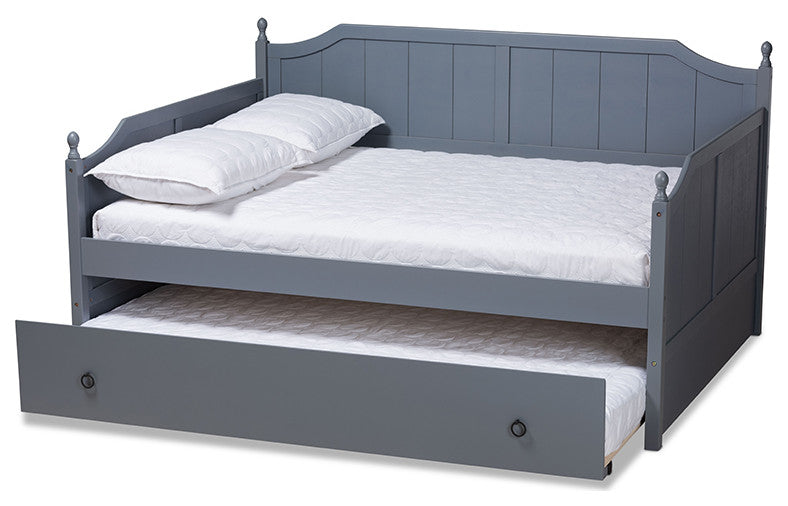 Lainey Traditional Farmhouse Full Daybed With Twin Trundle, Gray