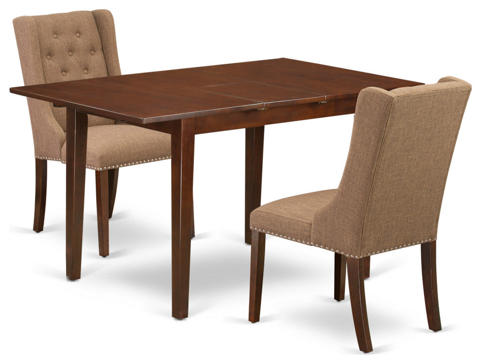 3Pc Dinette Set, 1 Butterfly Leaf Table, 2 Light Sable Chairs, Mahogany Finish