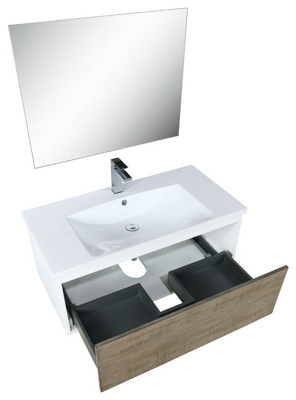 Scopi Modern 36" Rustic Acacia Bathroom Vanity Set, Labaro Rose Gold Faucet