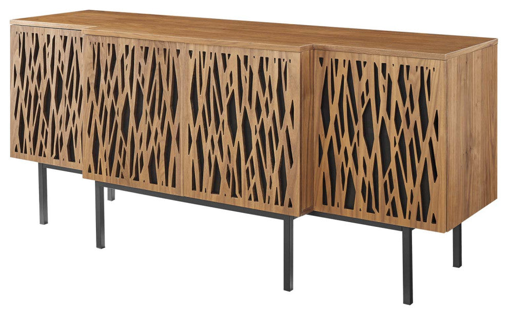 Console Entry Table Sideboard, Rectangular, Wood, Metal, Brown Walnut, Modern