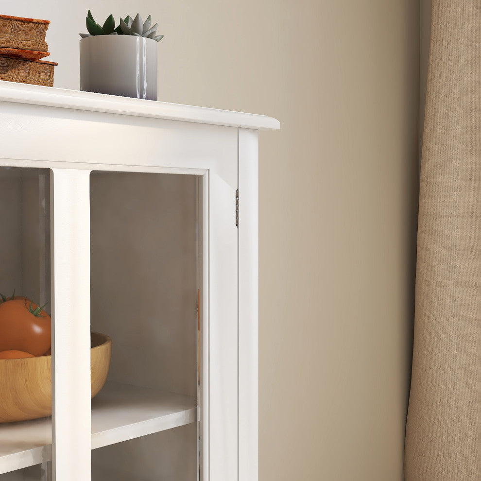 Wood Double Glass Door Accent Cabinet with Drawer