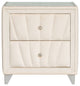 2-Drawer Wood Nightstand with Velvet Fabric and Glass Worktop, Beige