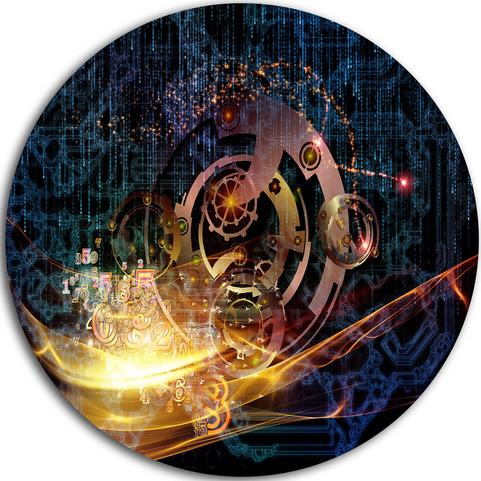 Lights Of Gears, Abstract Digital Art Large Disc Metal Wall Art, 23"