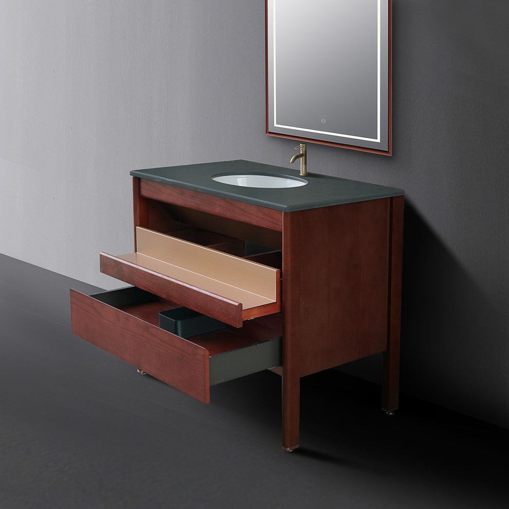 Freestanding Bath Vanity Set with Engineered Stone Top with Mirror, 36''