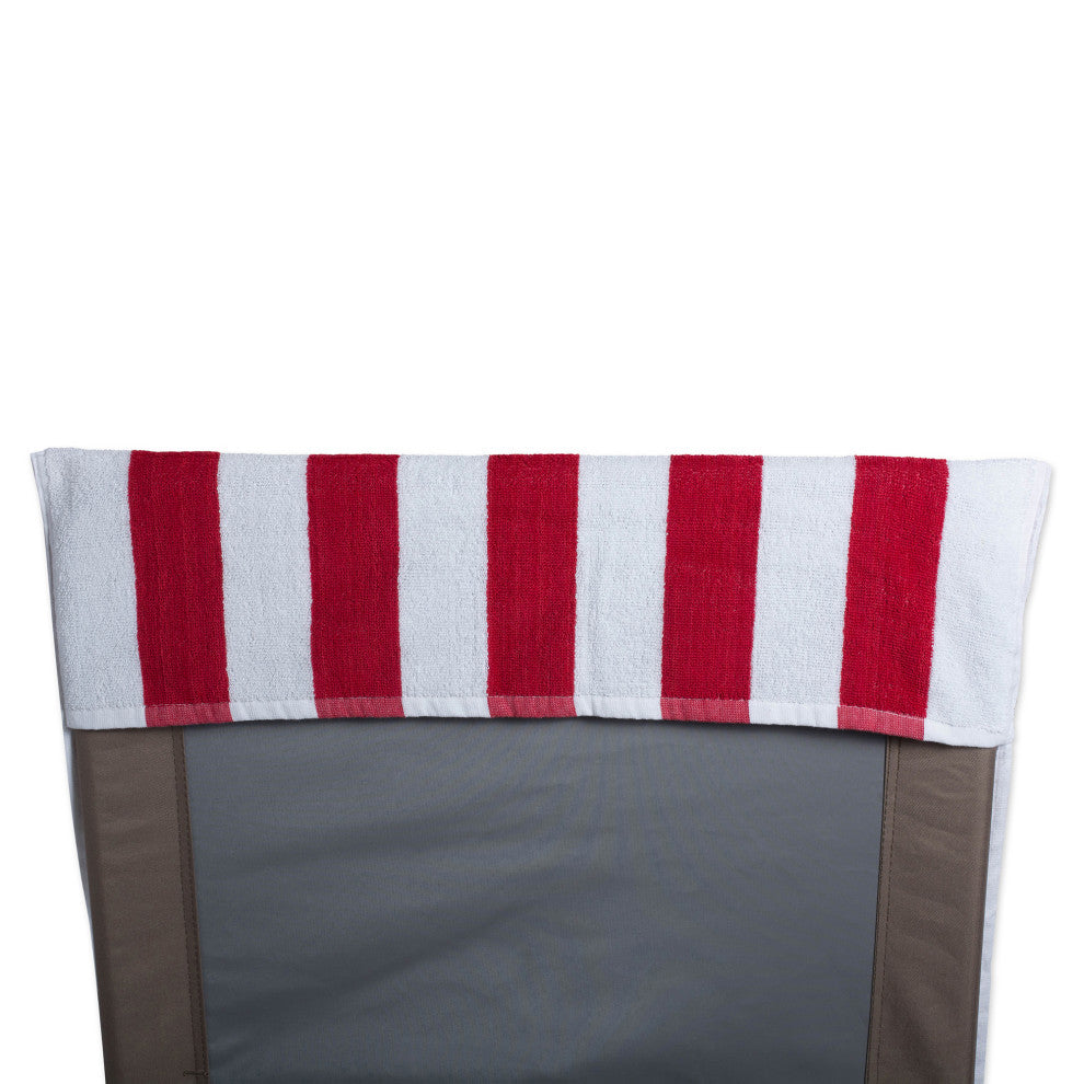 Red Stripe Lounge Chair Beach Towel With Top Fitted Pocket 26X82