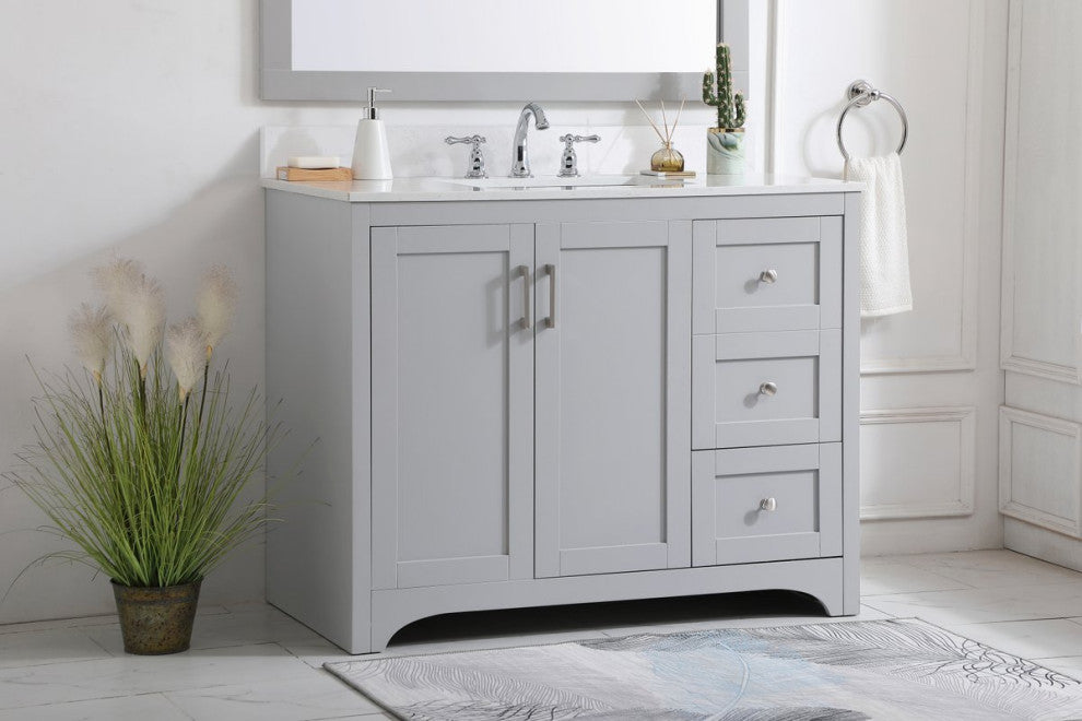 Mia 42" Single Bathroom Vanity, Gray With Backsplash