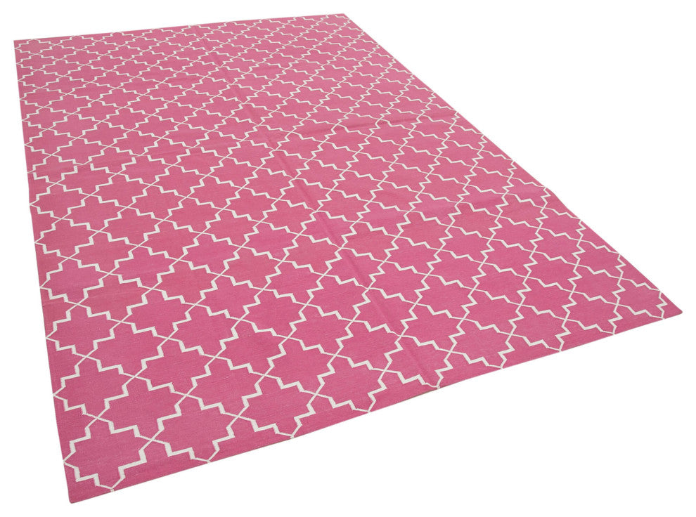 Rug N Carpet - Handmade Wool 6' 0'' x 9' 1'' Geometric Dhurrie Kilim Rug