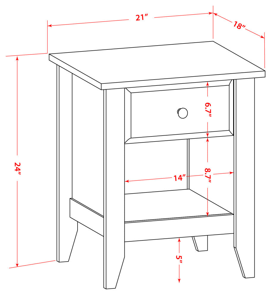 Nightstand Bedroom, 1 Wooden Drawer, Wire Brushed Black Finish