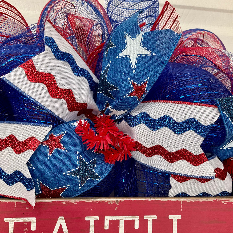 Patriotic Faith Family Freedom Handmade Deco Mesh Wreath