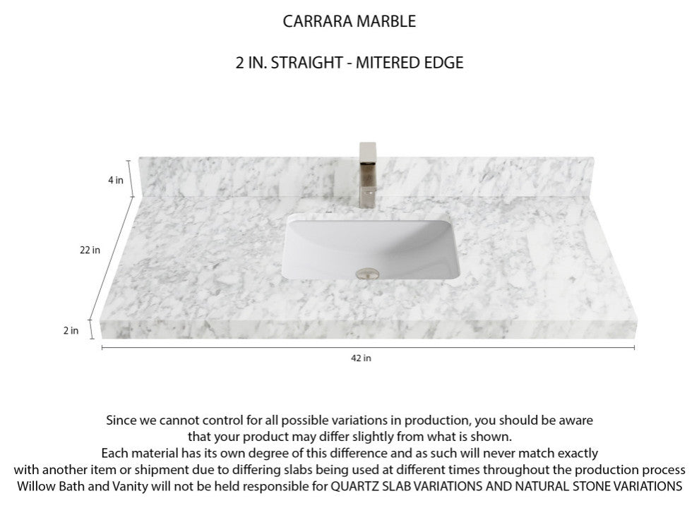 Aberdeen 42 Single Sink Bath Vanity in White 2" Carrara Marble