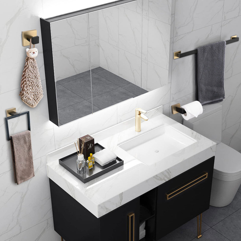 5-Piece Decorative Bathroom Hardware Set , Black Gold