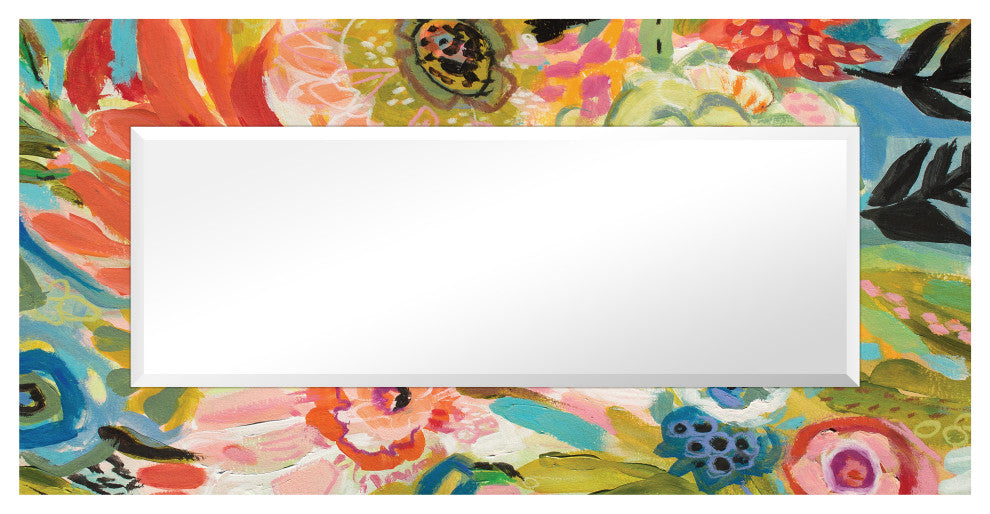 "Secret Garden Floral III" Frameless Reverse Printed Art Glass Mirror, 72" X 36"