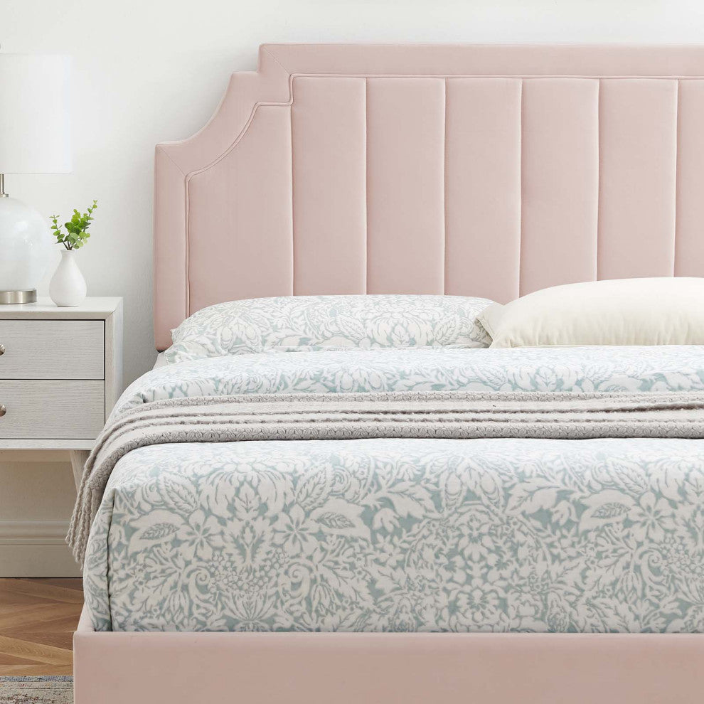 Platform Bed Frame, Twin Size, Velvet, Pink, Modern Contemporary, Bedroom Master