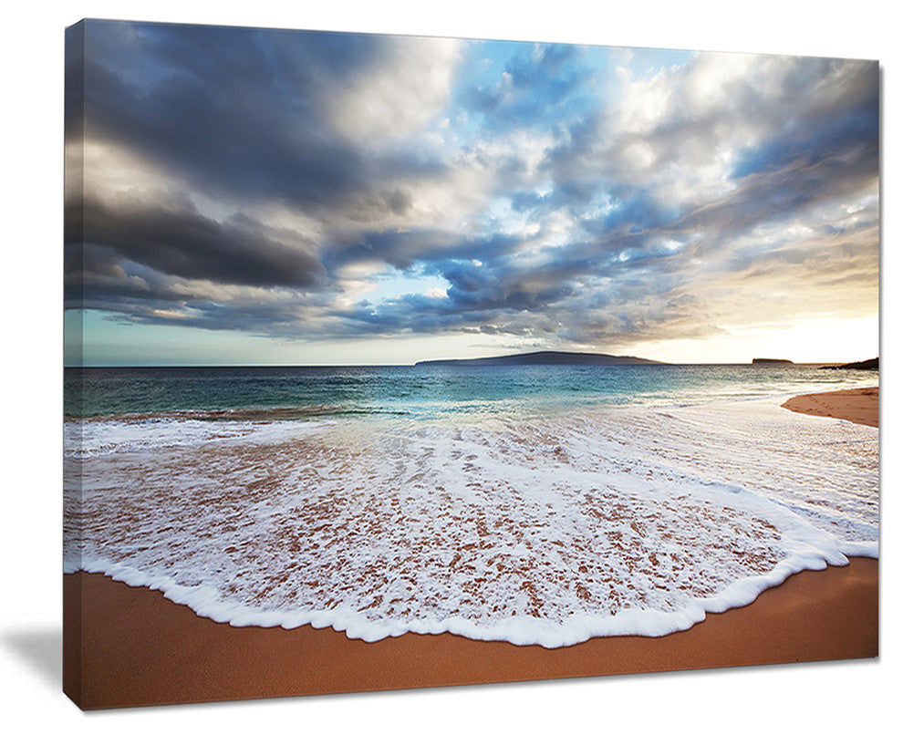 "Deep Seashore With Clouds And Waves" Seashore Canvas Wall Art, 20"x12"