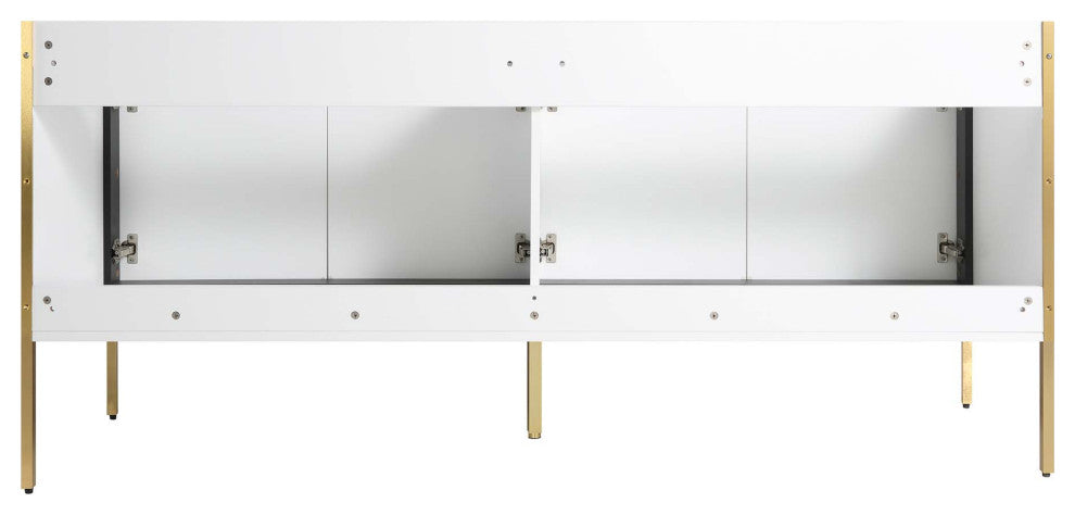 Oakville Bath Vanity, Ceramic Sink, White Matte, 72 Inch, Satin Brass Hardware