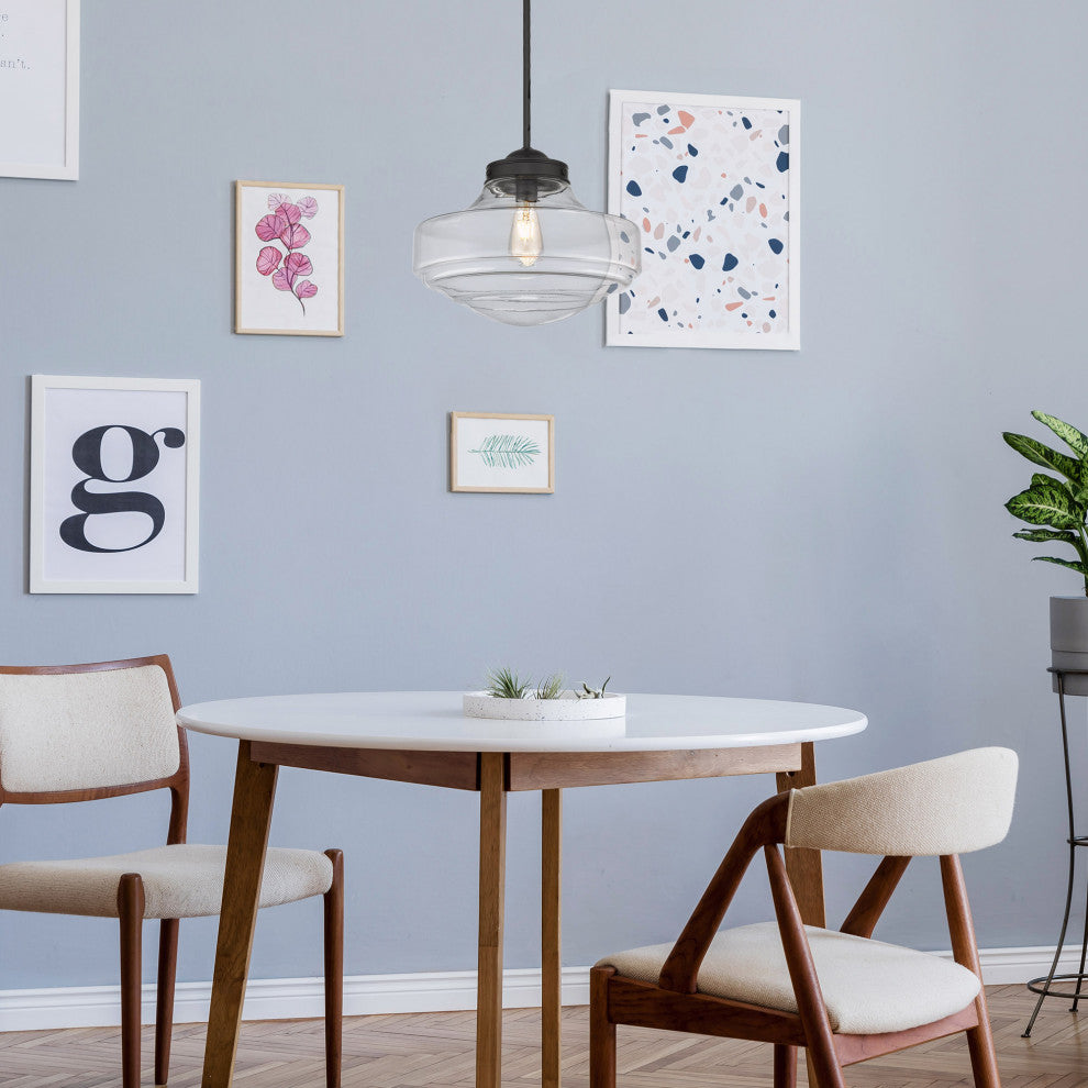 Golden Lighting 0508-L Ingalls 16"W Pendant - Matte Black / Clear