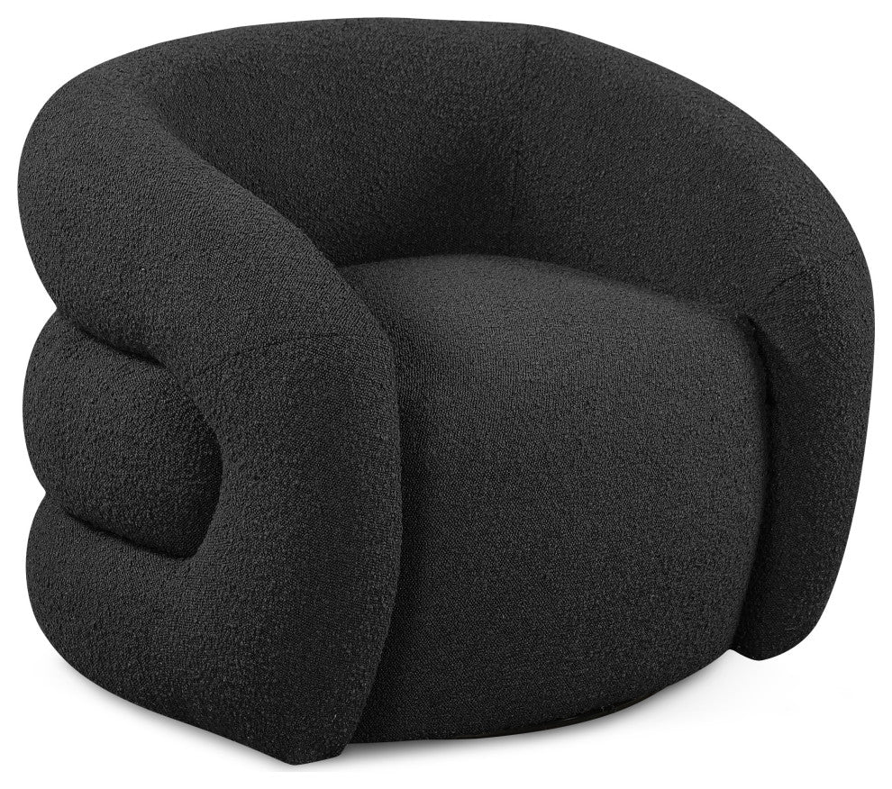 Roxbury Boucle Fabric Upholstered Swivel Accent Chair, Black