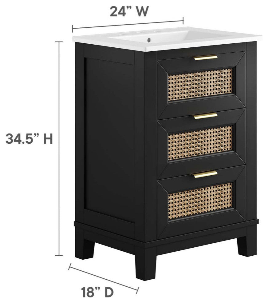 Dixie 24" Solid Wood Bathroom Vanity, Black White