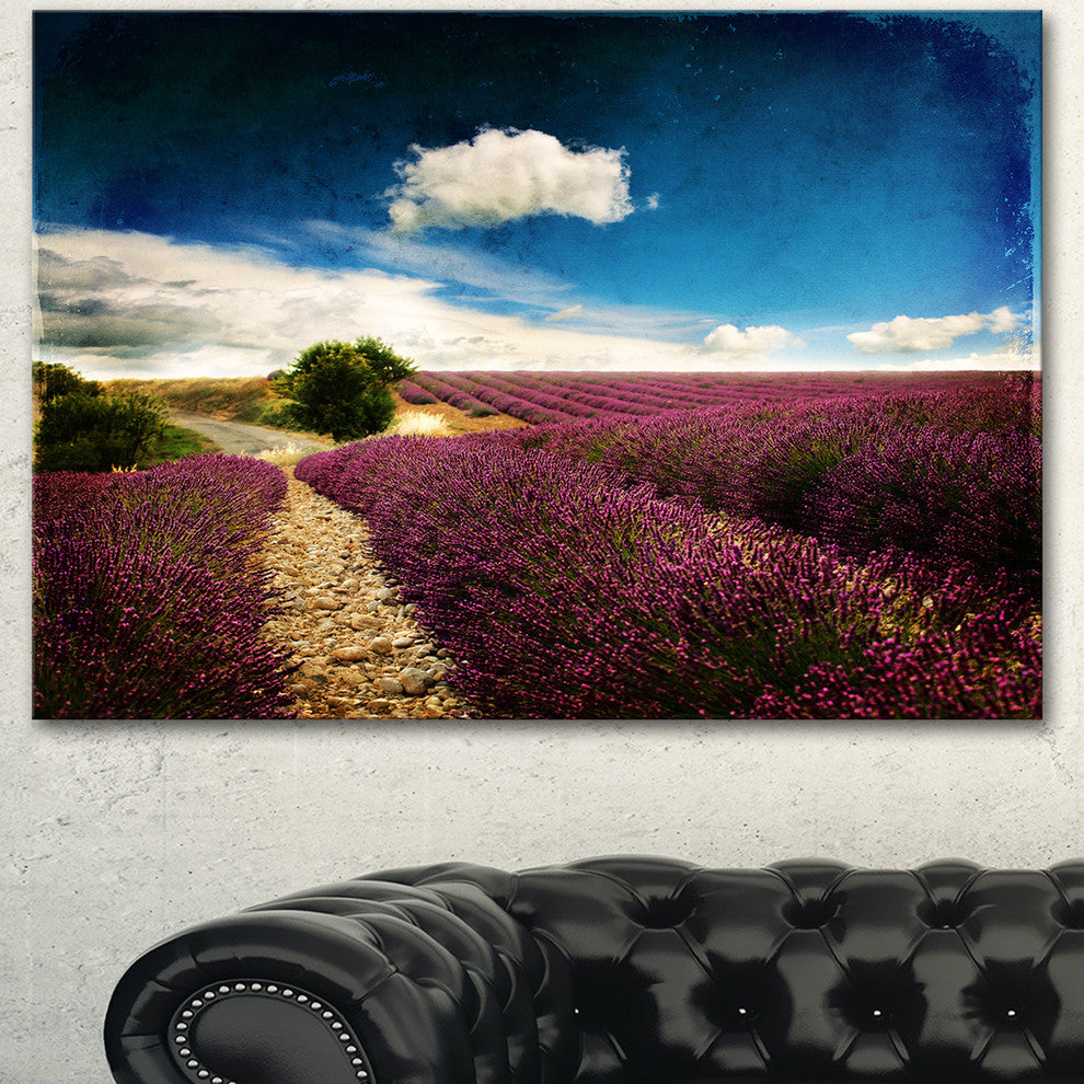 Lavender Field with Dramatic Blue Sky, Large Landscape Canvas Art, 60"x28"