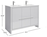Esconde Bath Vanity, High Gloss White, 48", Double Sink, Freestanding