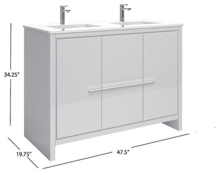 Esconde Bath Vanity, High Gloss White, 48", Double Sink, Freestanding