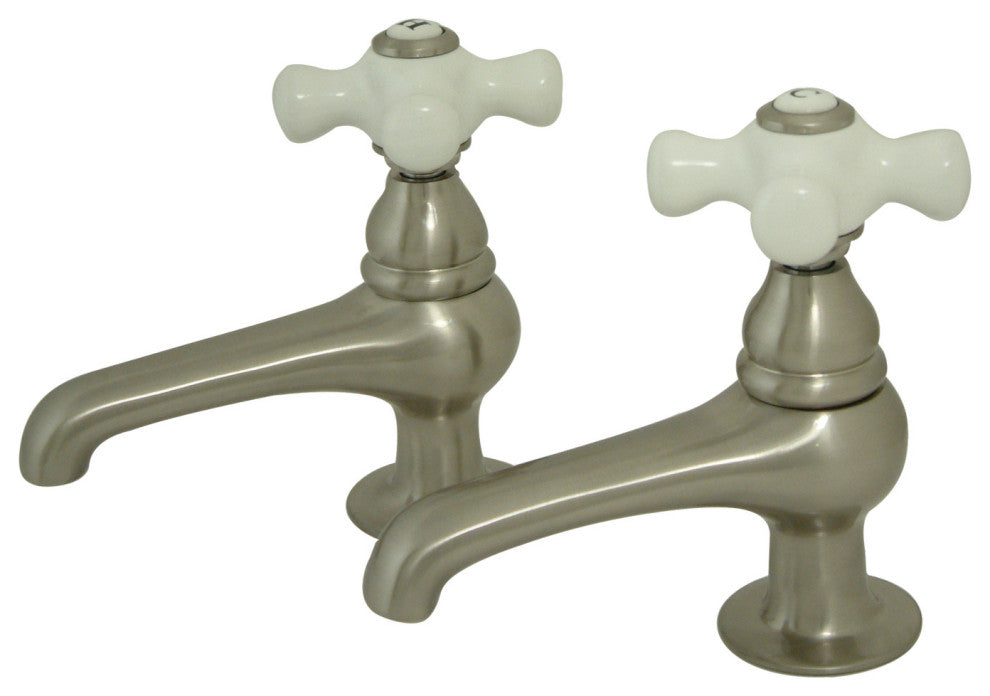 Kingston Brass Basin Faucet With Porcelain Cross Handle, Brushed Nickel