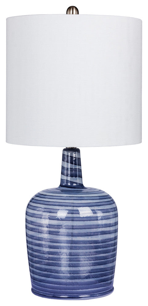 27" Bedrock Striped Jug Glass Table Lamp, Gray & White Striped