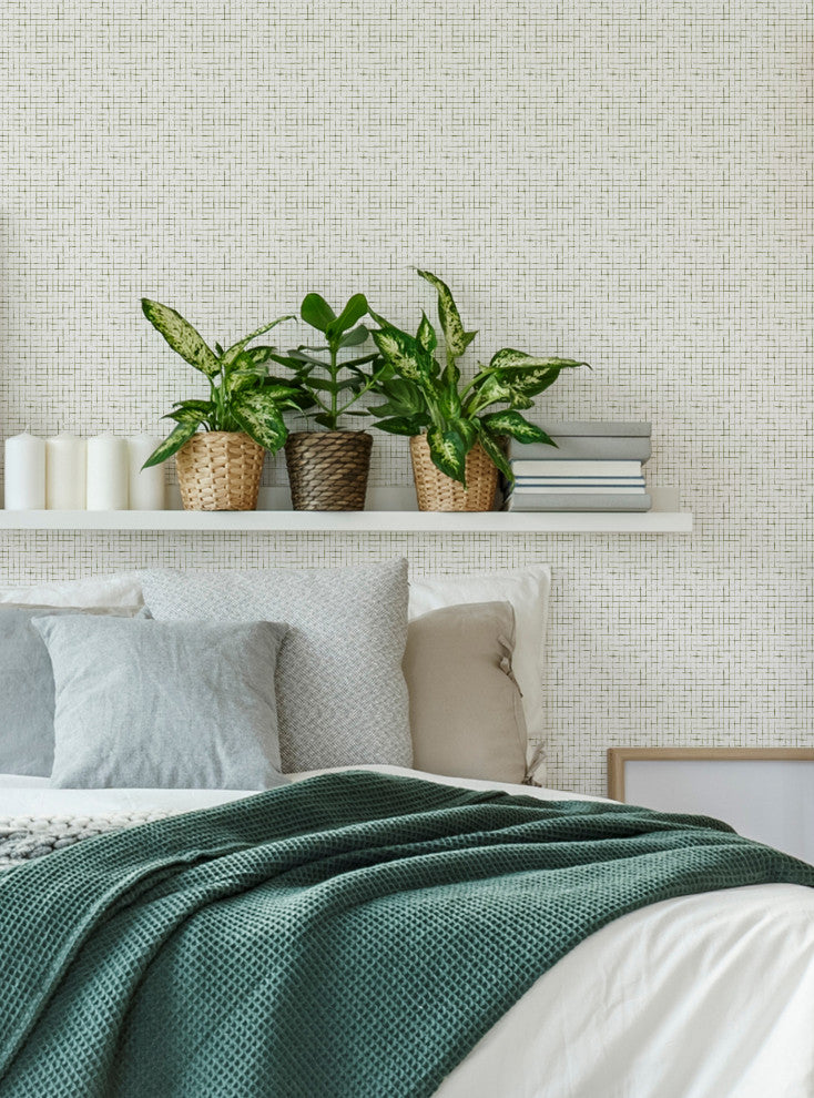 Crosshatch Peel and Stick Vinyl Wallpaper, Olive, 24"x108"