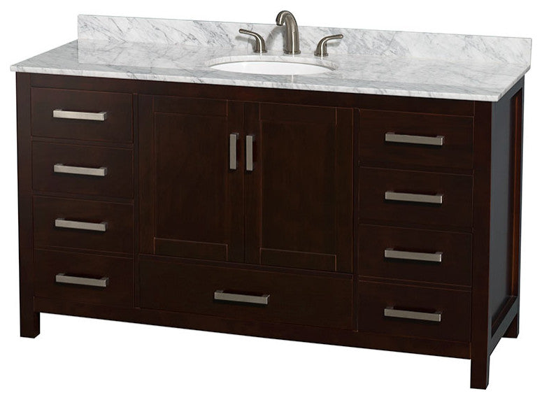 Wyndham WCS141460SESCMUNOMXX Espresso 60 Inch Wood Vanity with Oval Sink