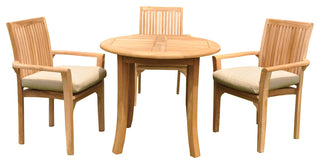 4-Piece Outdoor Teak Dining Set, 36" Round Table, 3 Lua Stacking Arm Chairs