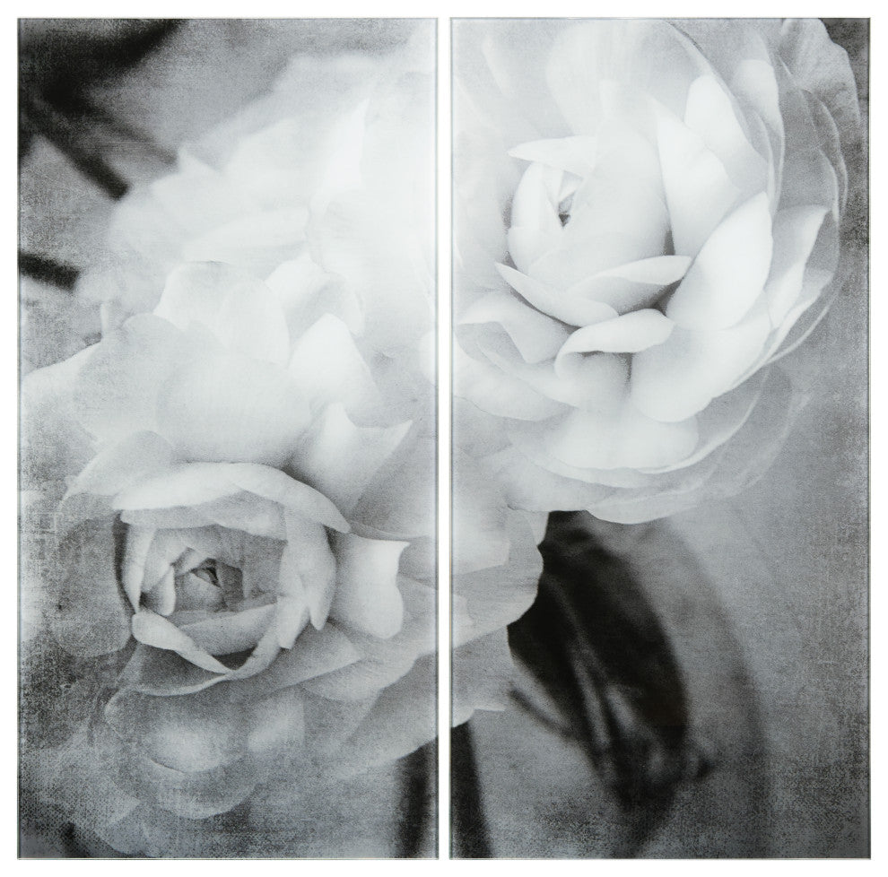 "Dark Ranunculus" Frameless Free Floating Tempered Glass Graphic Wall Art Set