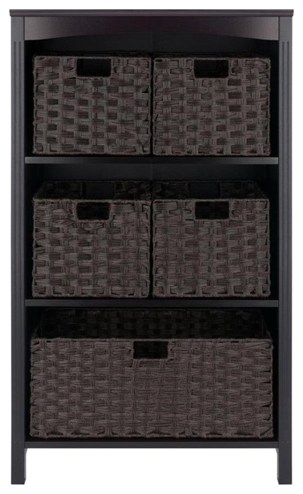 Terrace 6-Pc Storage Shelf w/ 5 Foldable Woven Baskets, Espresso and Chocolate