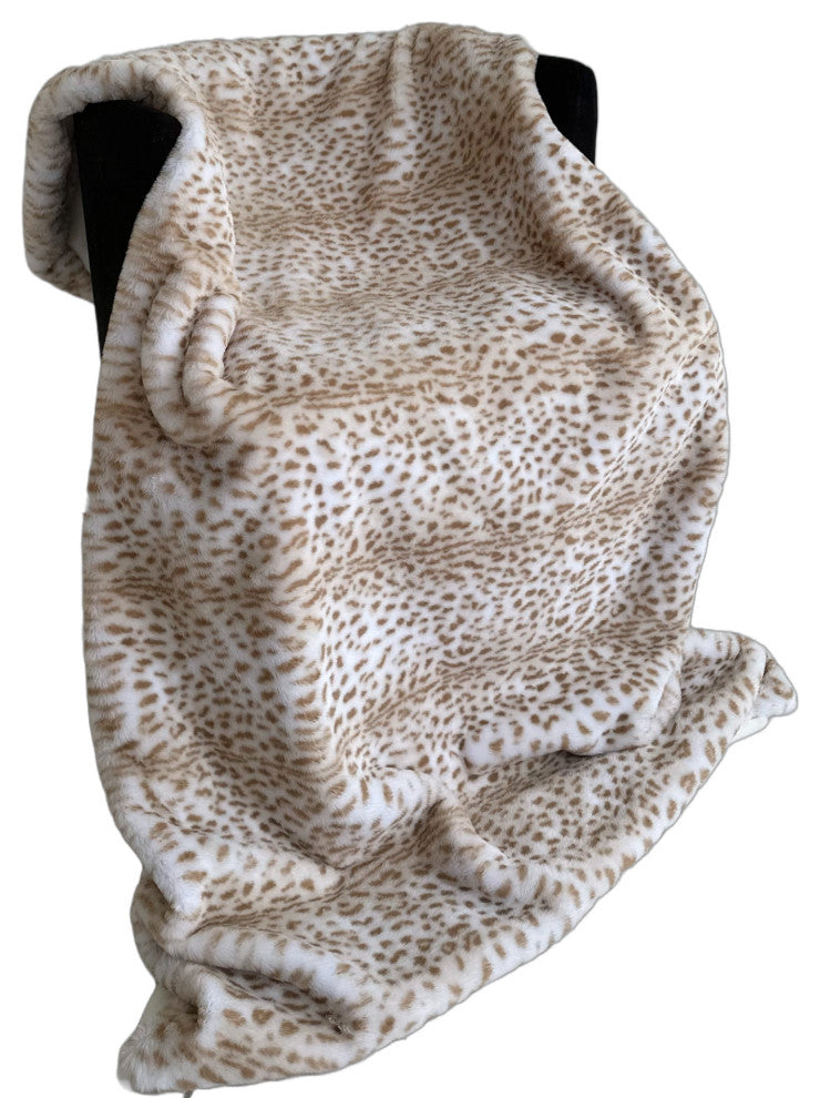 Plutus Brown Taupe Savannah Cat Faux Fur Throw Blanket, 90"L x 90"W Full