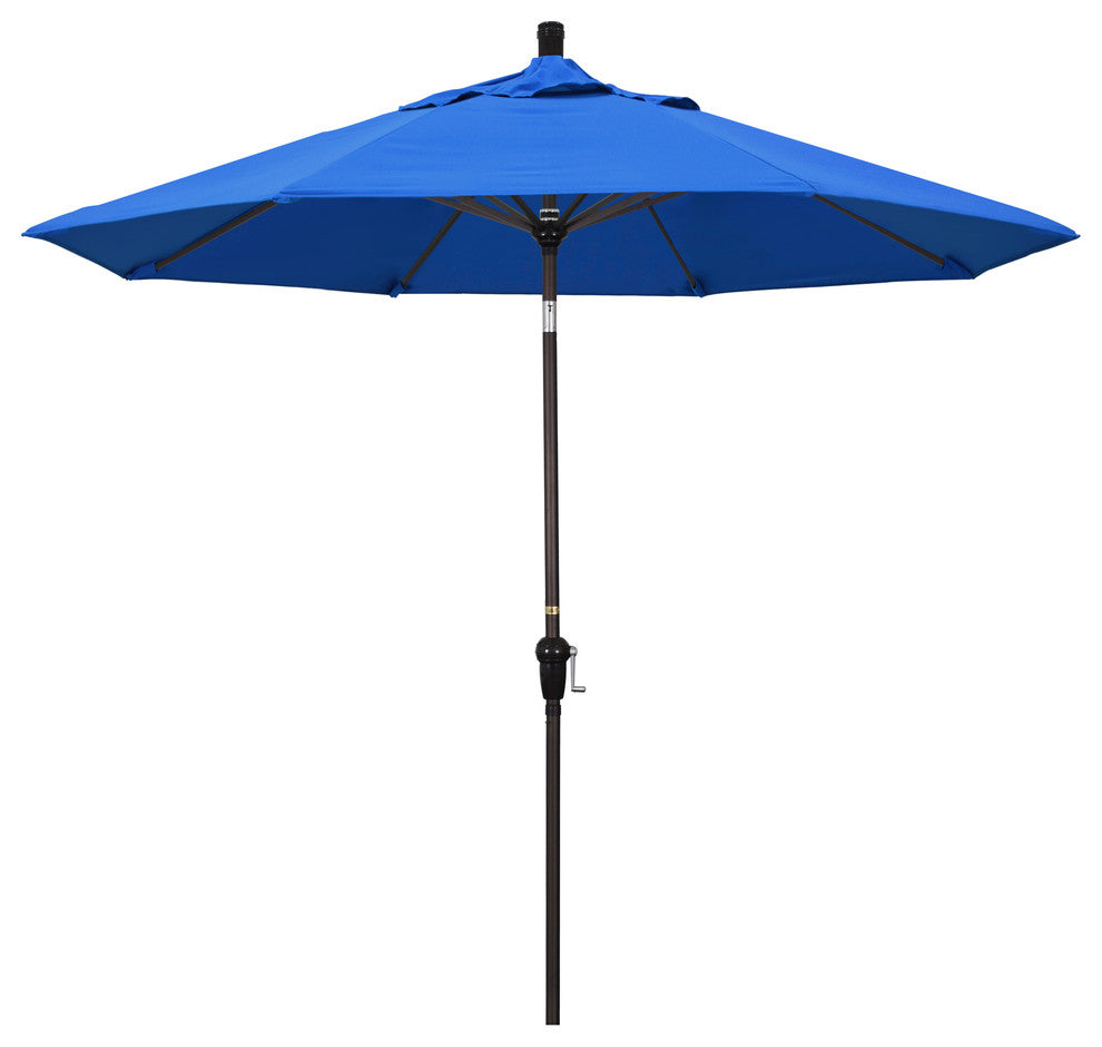 9' Bronze Auto-Tilt Crank Aluminum Umbrella, Royal Blue Olefin