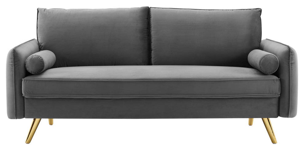 Sofa, Velvet, Grey Gray, Modern, Living Lounge Room Hotel Lobby Hospitality