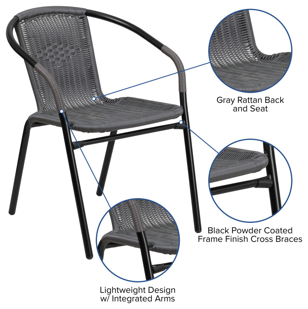 2 Pack Rattan Indoor-Outdoor Stack Chair, Gray