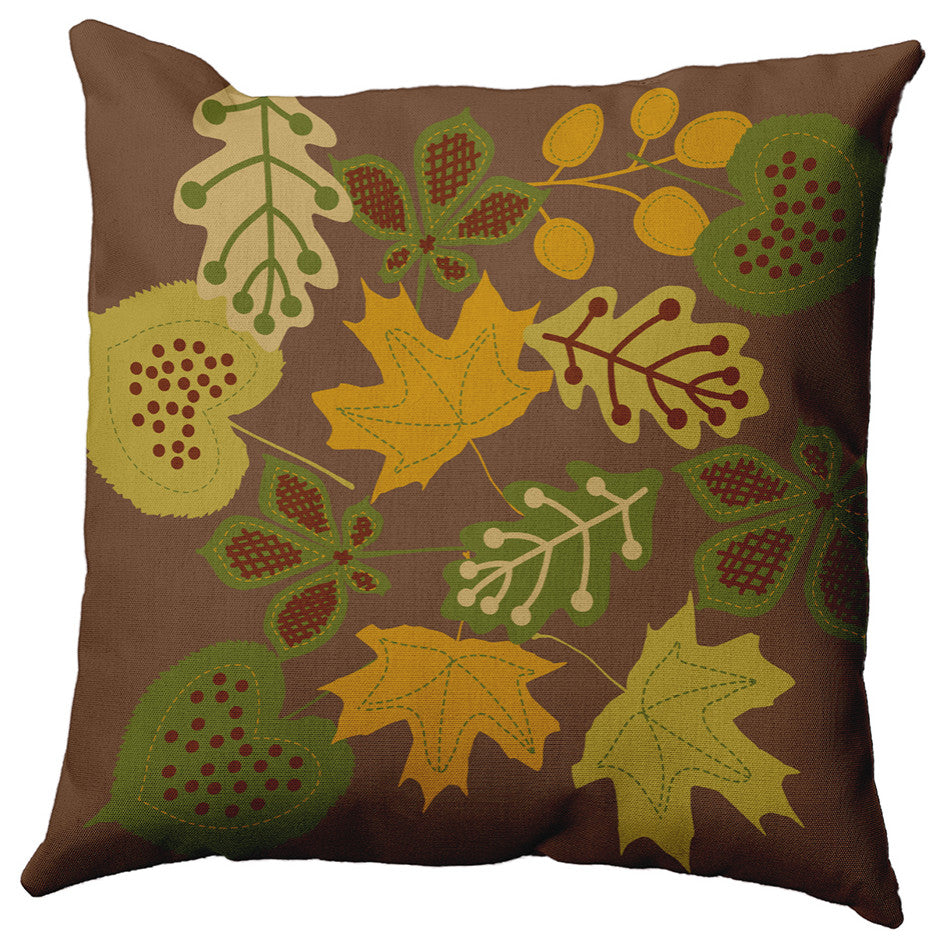 18" x 18" Fall Leaves Decorative Throw Pillow, Brown