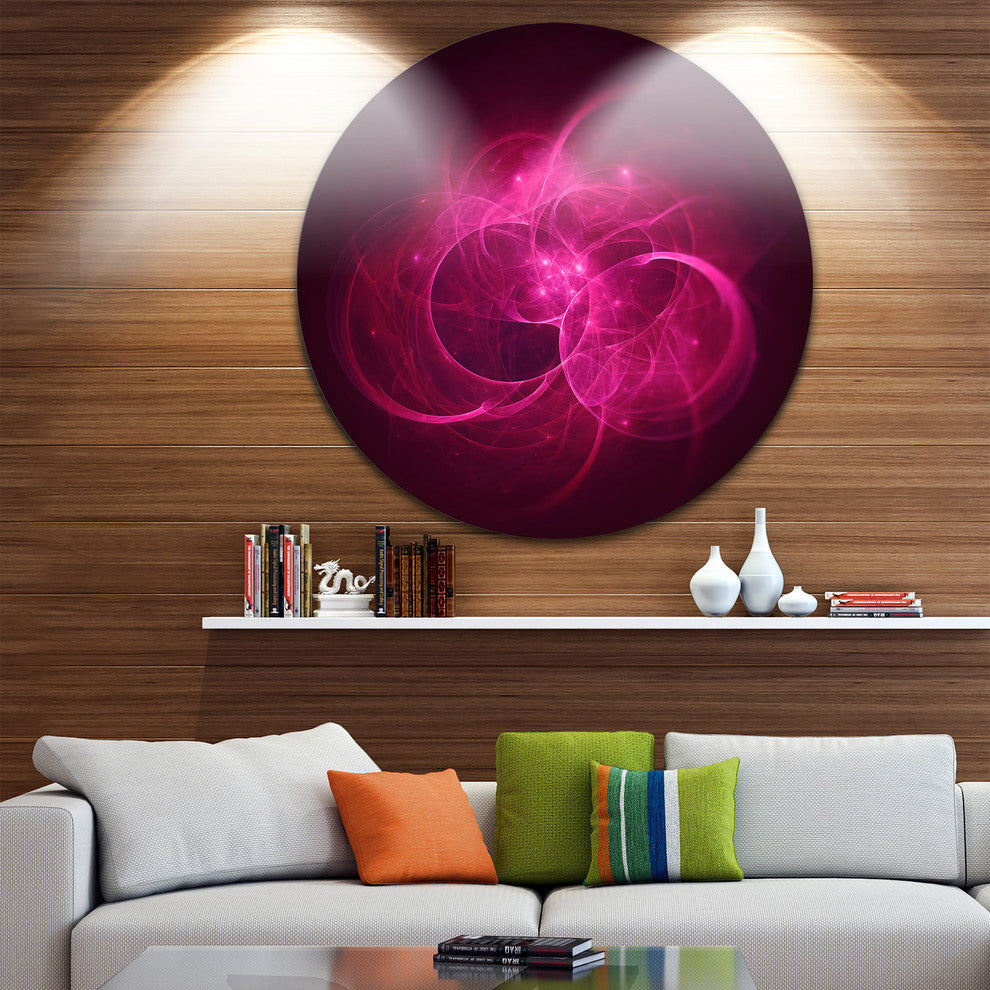 Glowing Magenta Circles, Abstract Digital Art Round Wall Art, 11"