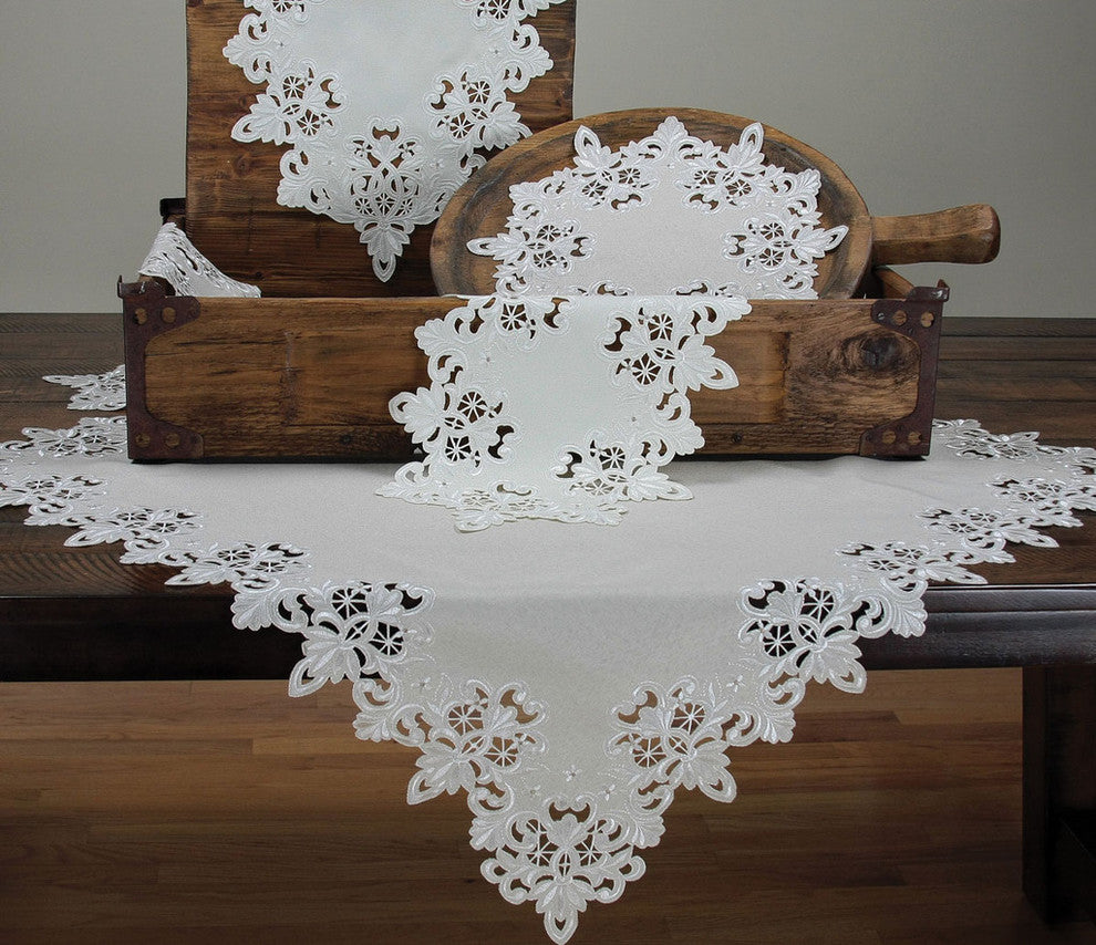 Victorian Lace Embroidered Cutwork Round Doilies, 16", Taupe, Set of 4