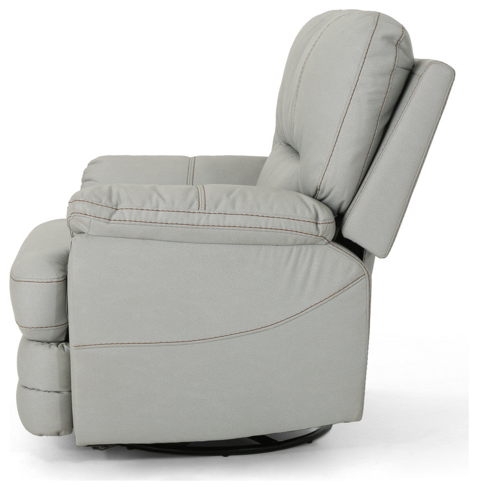 GDF Studio Laurent Leather Swivel Power Recliner, Light Gray/Black