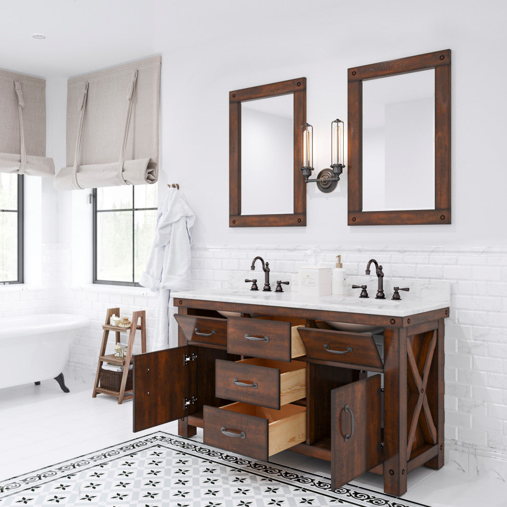 Aberdeen Carrara Marble Countertop Vanity with Mirrors & Hook Faucet
