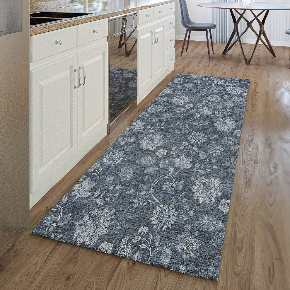 Premium Machine Washable Mayfield AMF680 Blue 2'3" x 7'6" Runner Rug