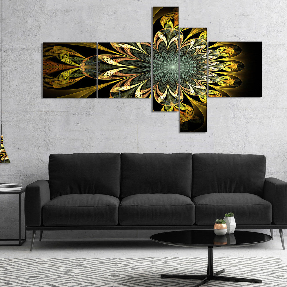 Dark Yellow Digital Flower, Abstract Wall Art Canvas, 60"x32", 5 panels