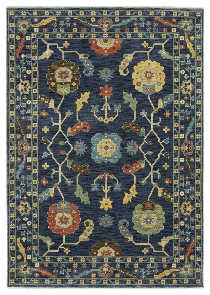 Fabienne Floral Border Indoor Blue/Gold Area Rug, Blue, 7'10"x10'10"