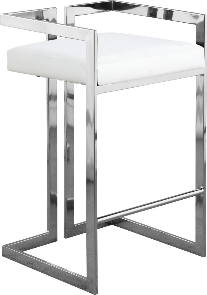 Ezra Counter Stool, Set of 2, White Vegan Leather, Chrome Base