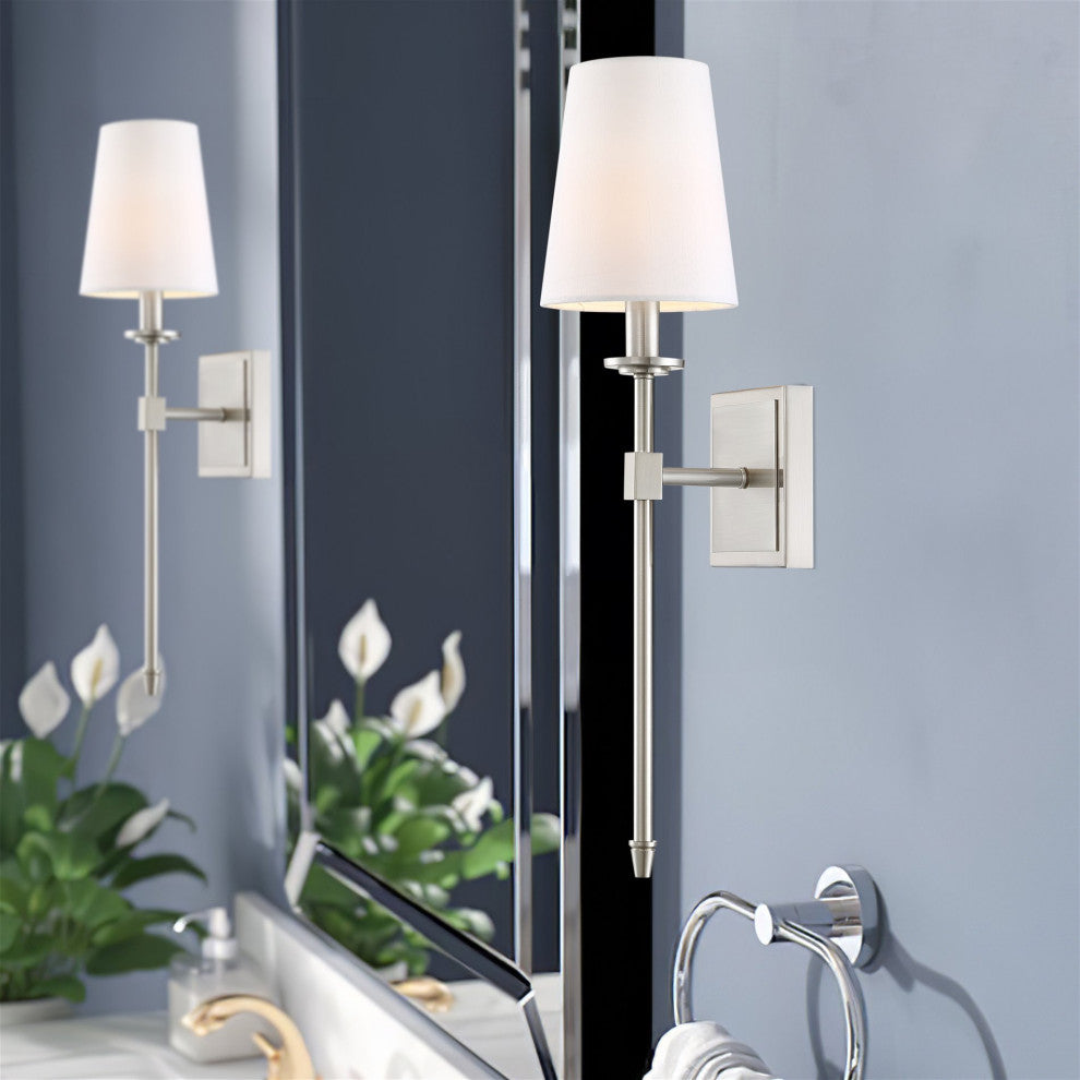 Kira Home Torche 20" Wall Sconce/Wall Light + Linen Shade, Brushed Nickel Finish