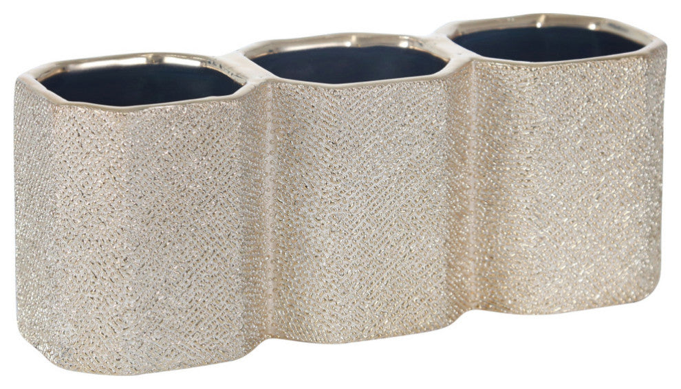 Ceramic 4" 3-Cup Pencil Holder, Champagne