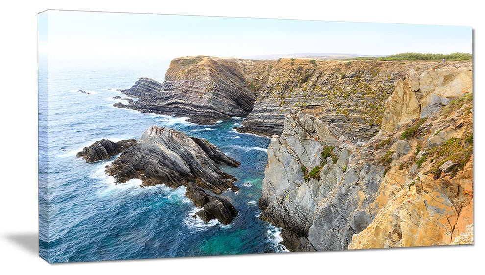 "Blue Rocky Bay Portugal" Panorama Seashore Wall Art, 40"x20"